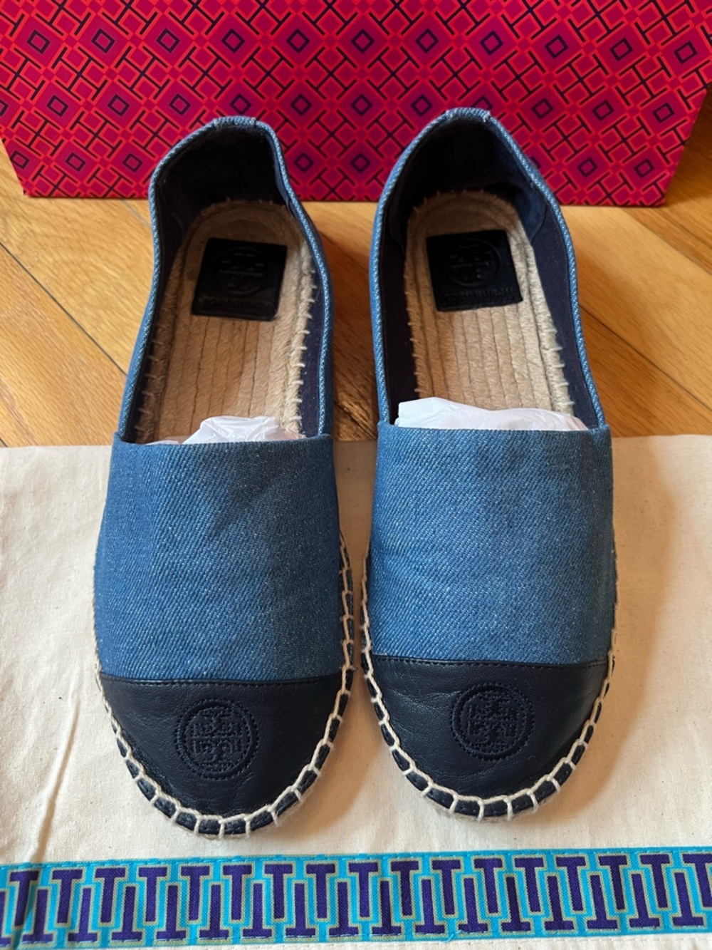 Tory Burch Color- Block Denim & Leather Espadrille - Picture 3 of 11